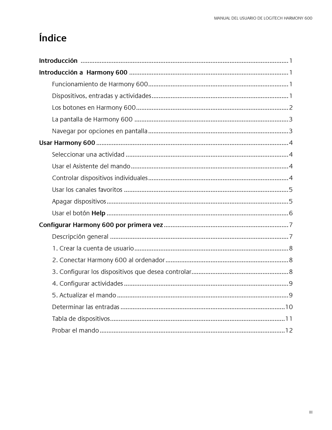 Logitech 600 user manual Índice 