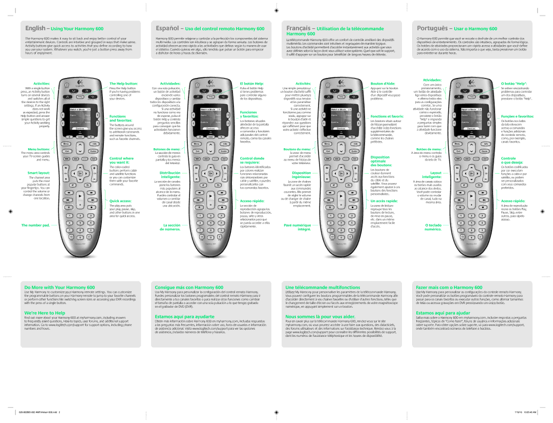 Logitech 600 manual Français Utilisation de la télécommande Harmony, Português Usar o Harmony, Do More with Your Harmony 