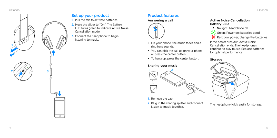 Logitech 6000 setup guide Set up your product Product features, Pull the tab to activate batteries, Answering a call 