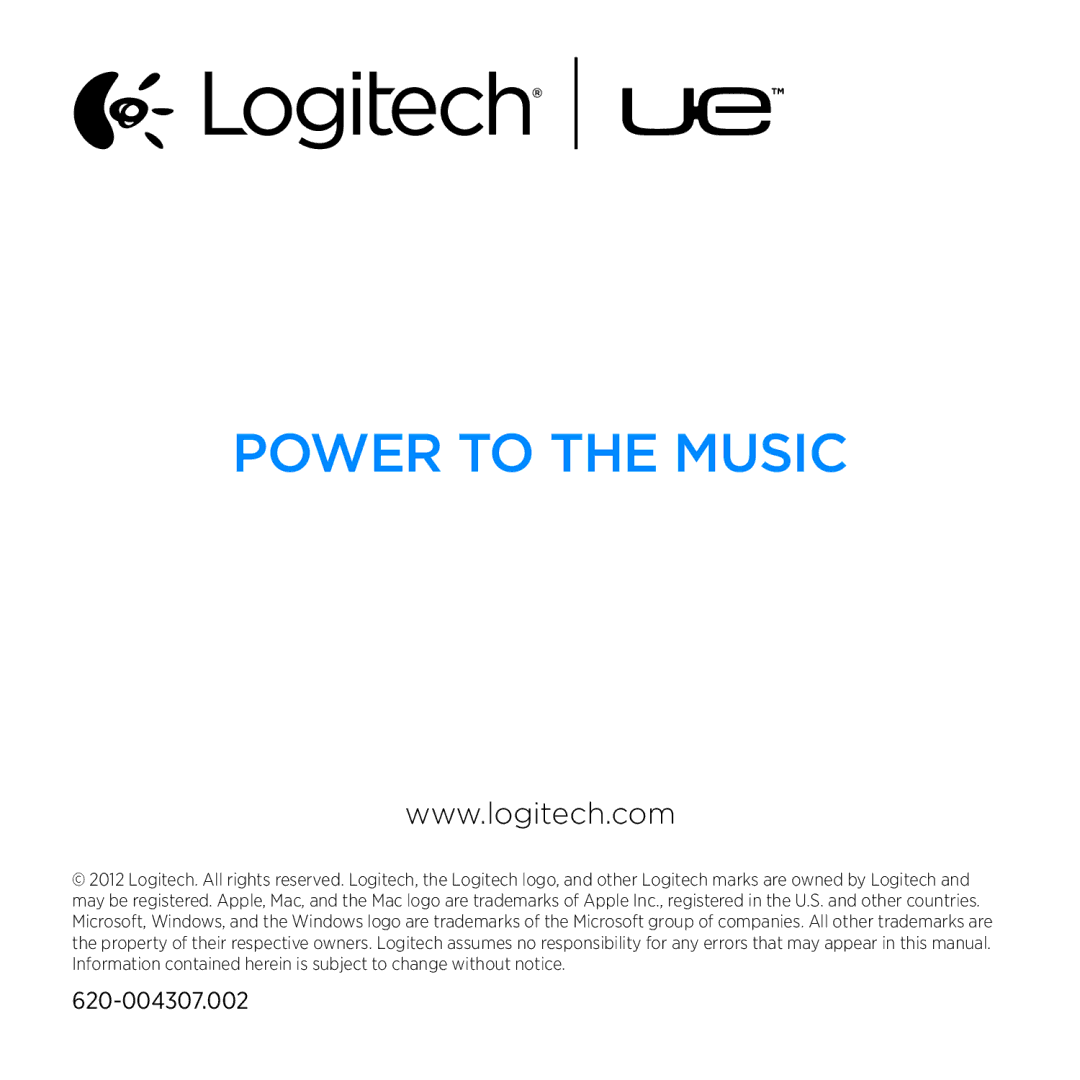 Logitech 6000 setup guide Power to the Music, 620-004307.002 