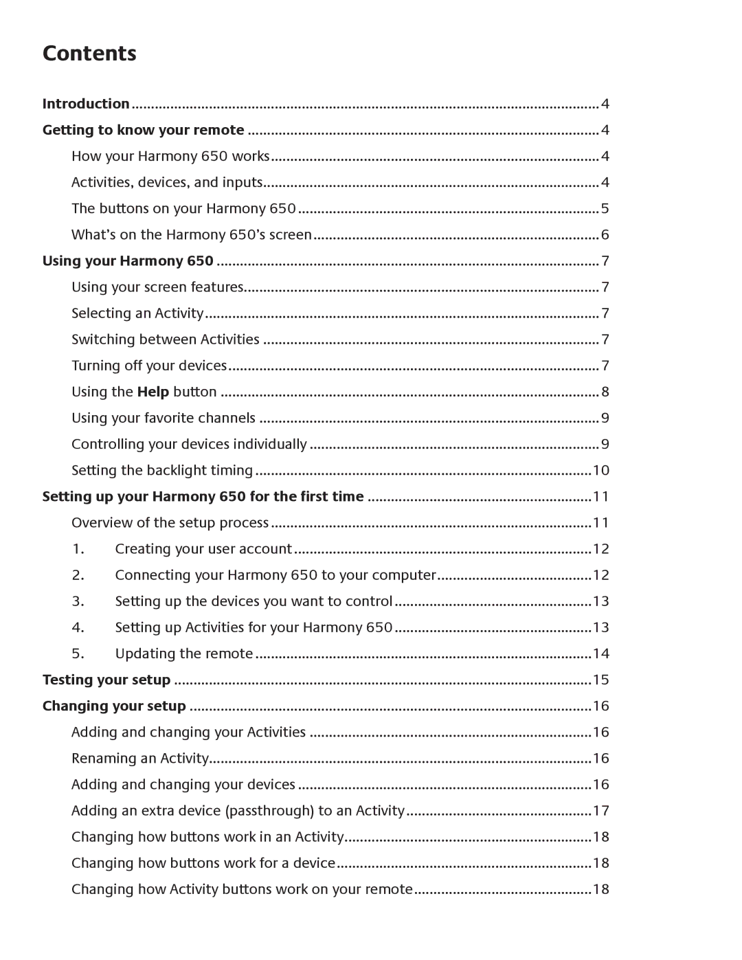 Logitech 650 user manual Contents 