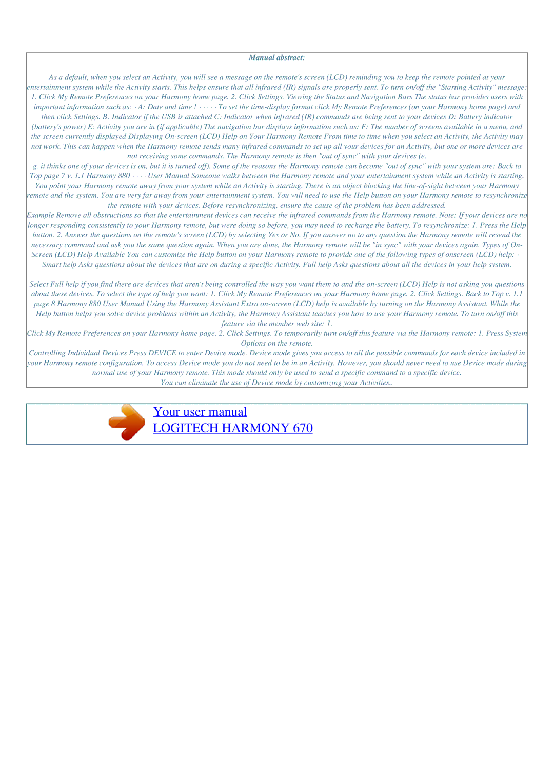 Logitech 670 user manual Manual abstract 