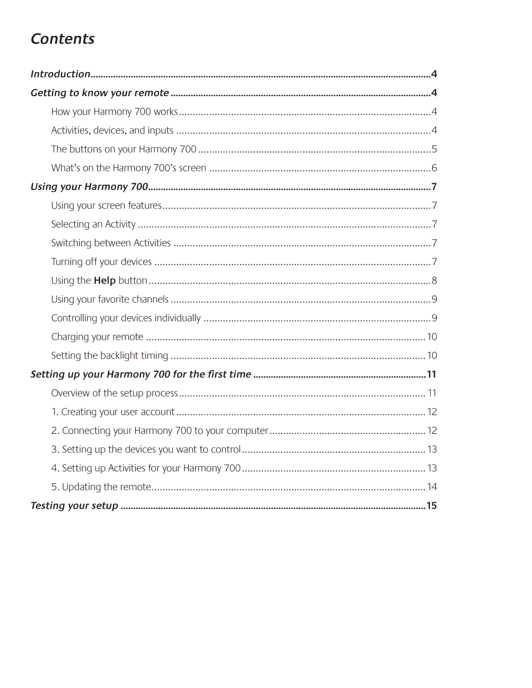 Logitech 700 user manual Contents 