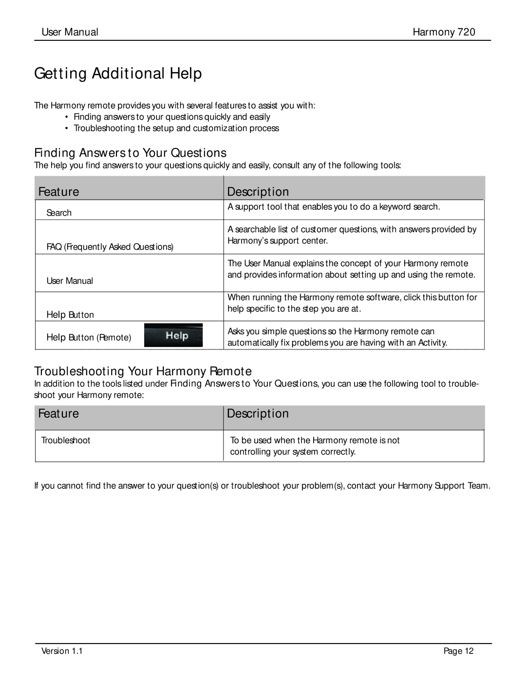 Logitech 720 user manual Getting Additional Help, Finding Answers to Your Questions, Troubleshooting Your Harmony Remote 