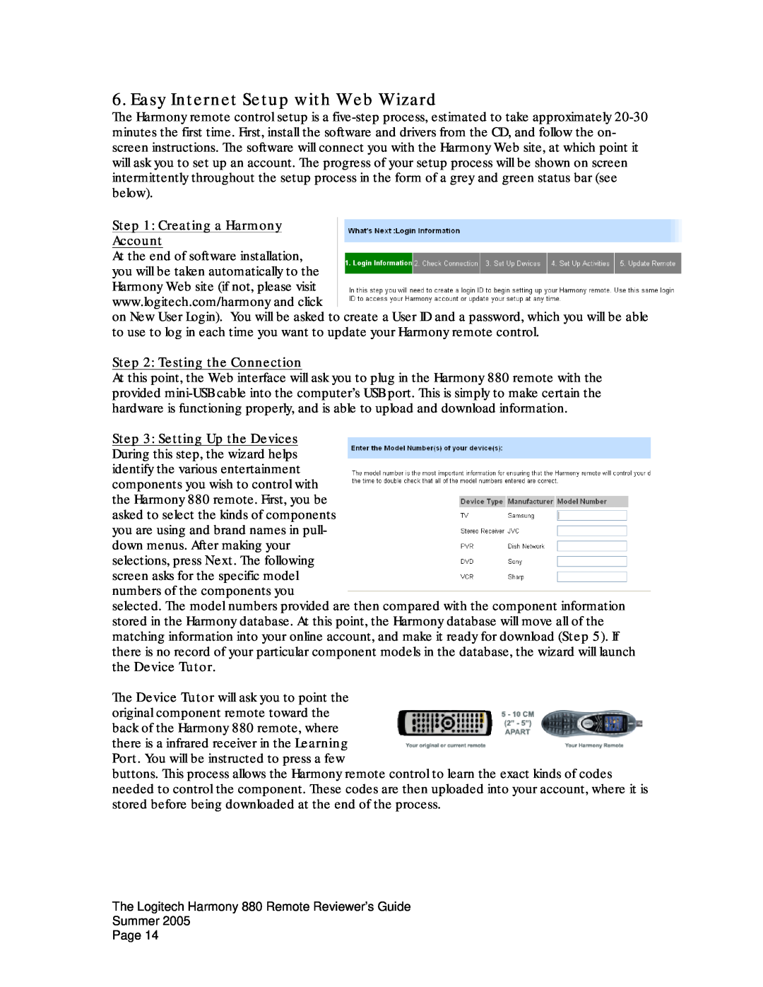 Logitech 880 manual Easy Internet Setup with Web Wizard 