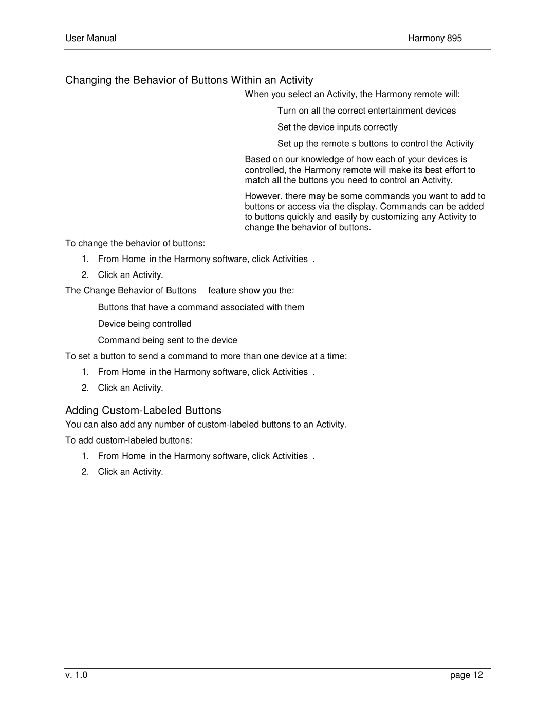 Logitech 895 user manual Changing the Behavior of Buttons Within an Activity, Adding Custom-Labeled Buttons 