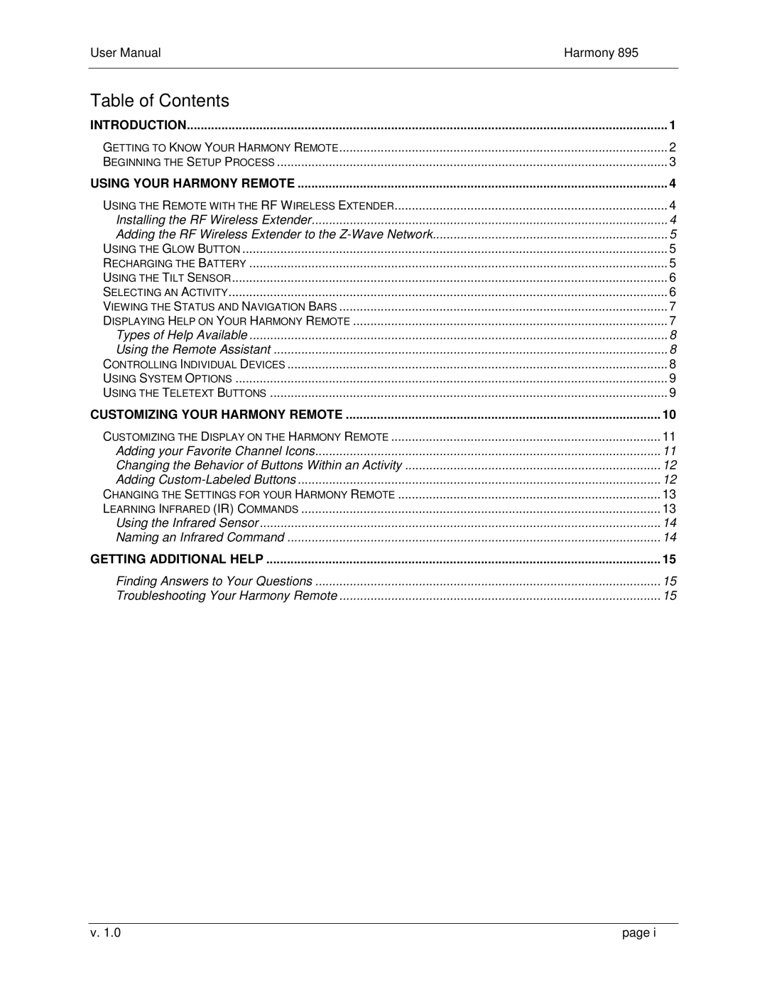 Logitech 895 user manual Table of Contents 