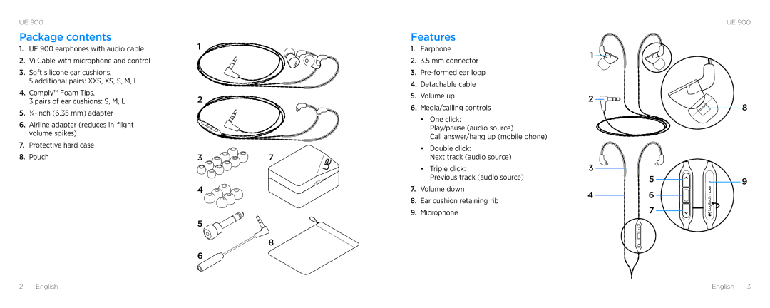 Logitech 900 manual Package contents, Features 