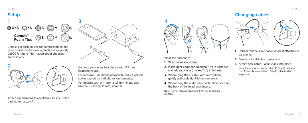 Logitech 900 manual Setup, Changing cables 