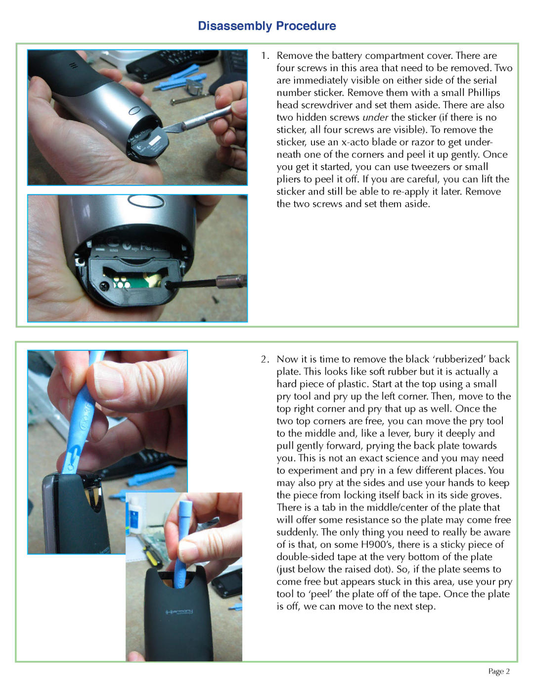 Logitech 900 manual Disassembly Procedure 