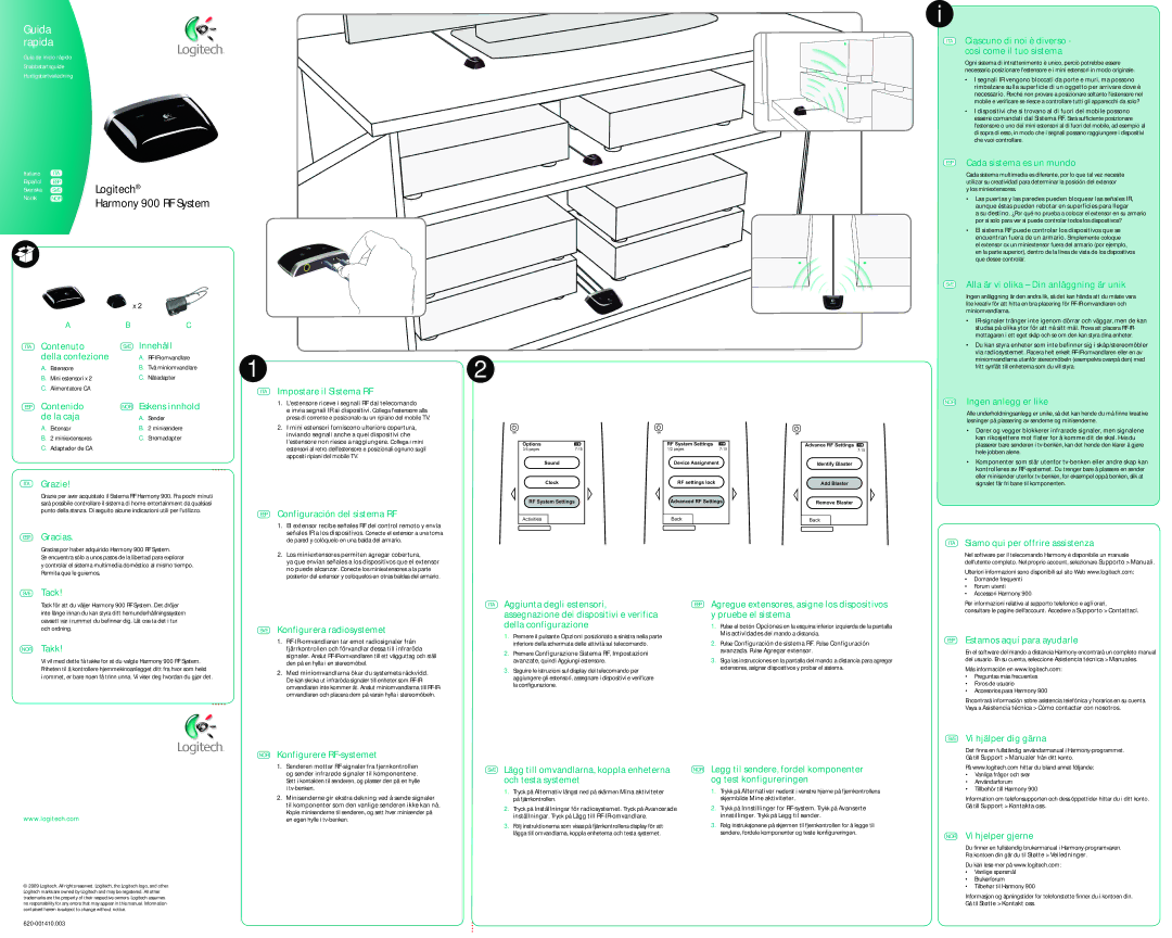 Logitech 900 Cada sistema es un mundo, Alla är vi olika Din anläggning är unik, Contenuto SVE Innehåll Della confezione 