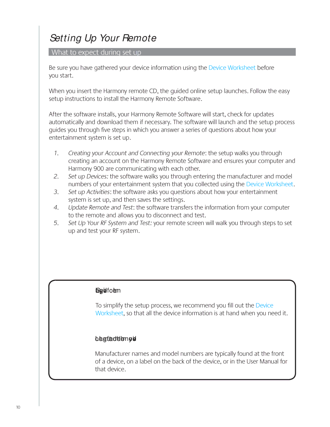 Logitech 900 user manual Setting Up Your Remote, What to expect during set up, Gathering your device information 