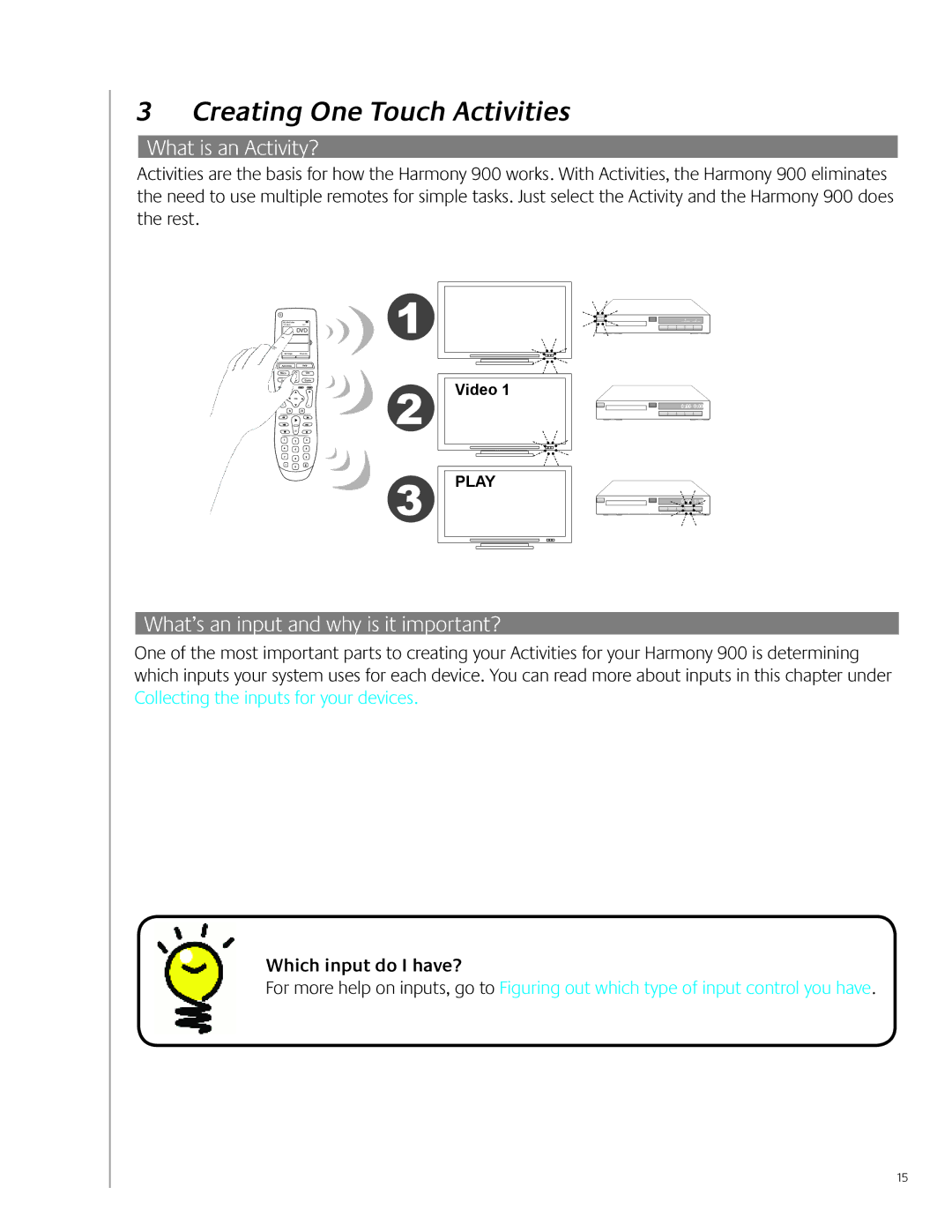 Logitech 900 user manual Creating One Touch Activities, What is an Activity?, What’s an input and why is it important? 