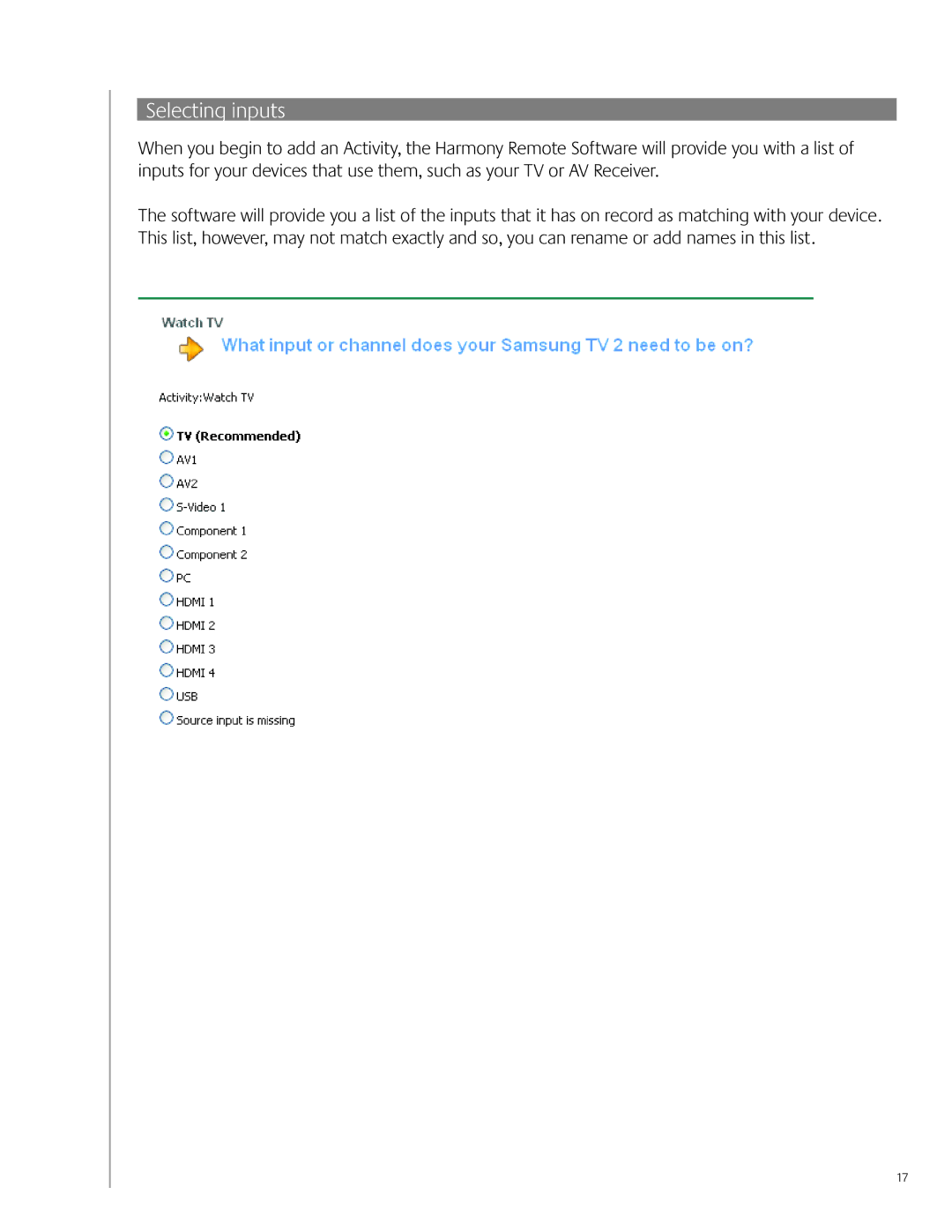 Logitech 900 user manual Selecting inputs 