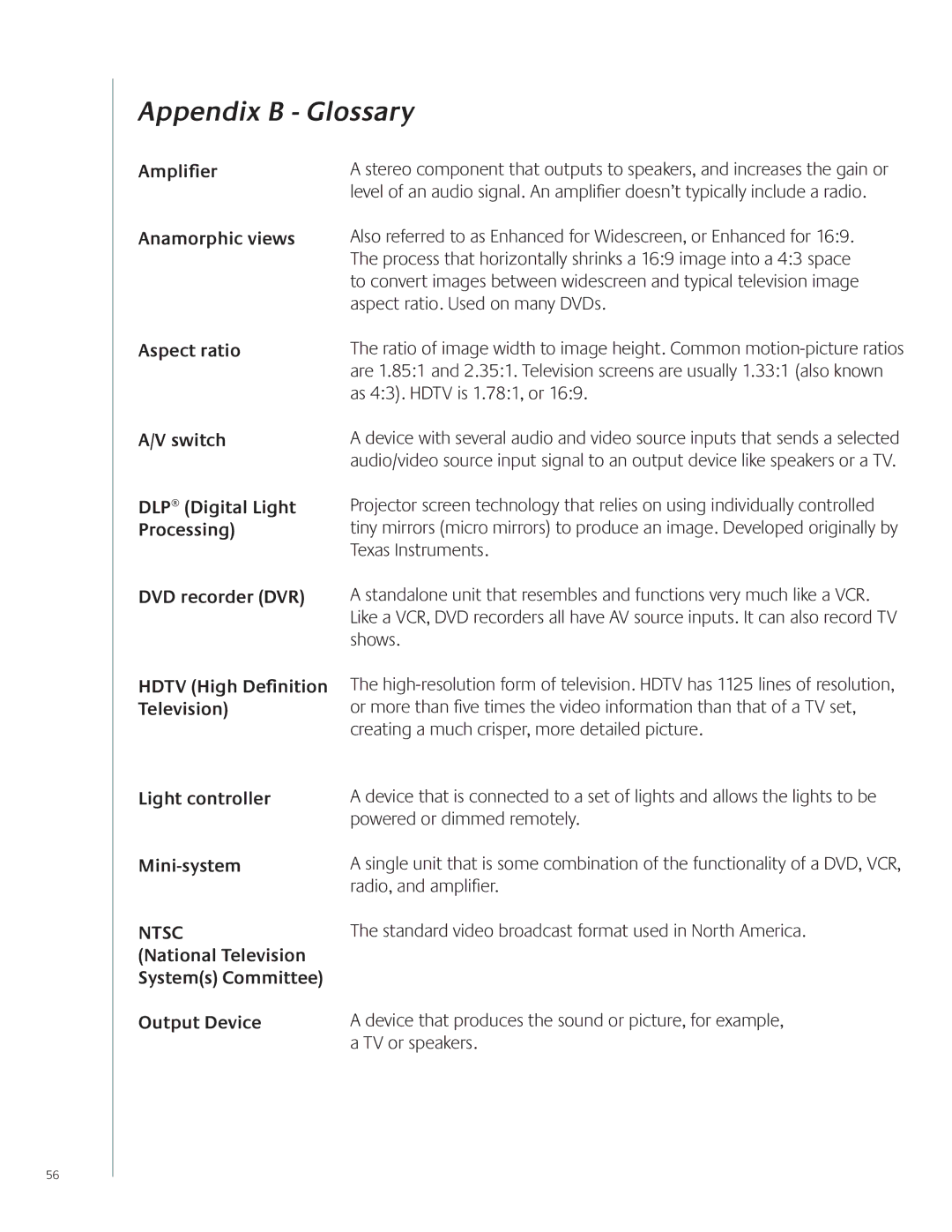 Logitech 900 user manual Appendix B Glossary 