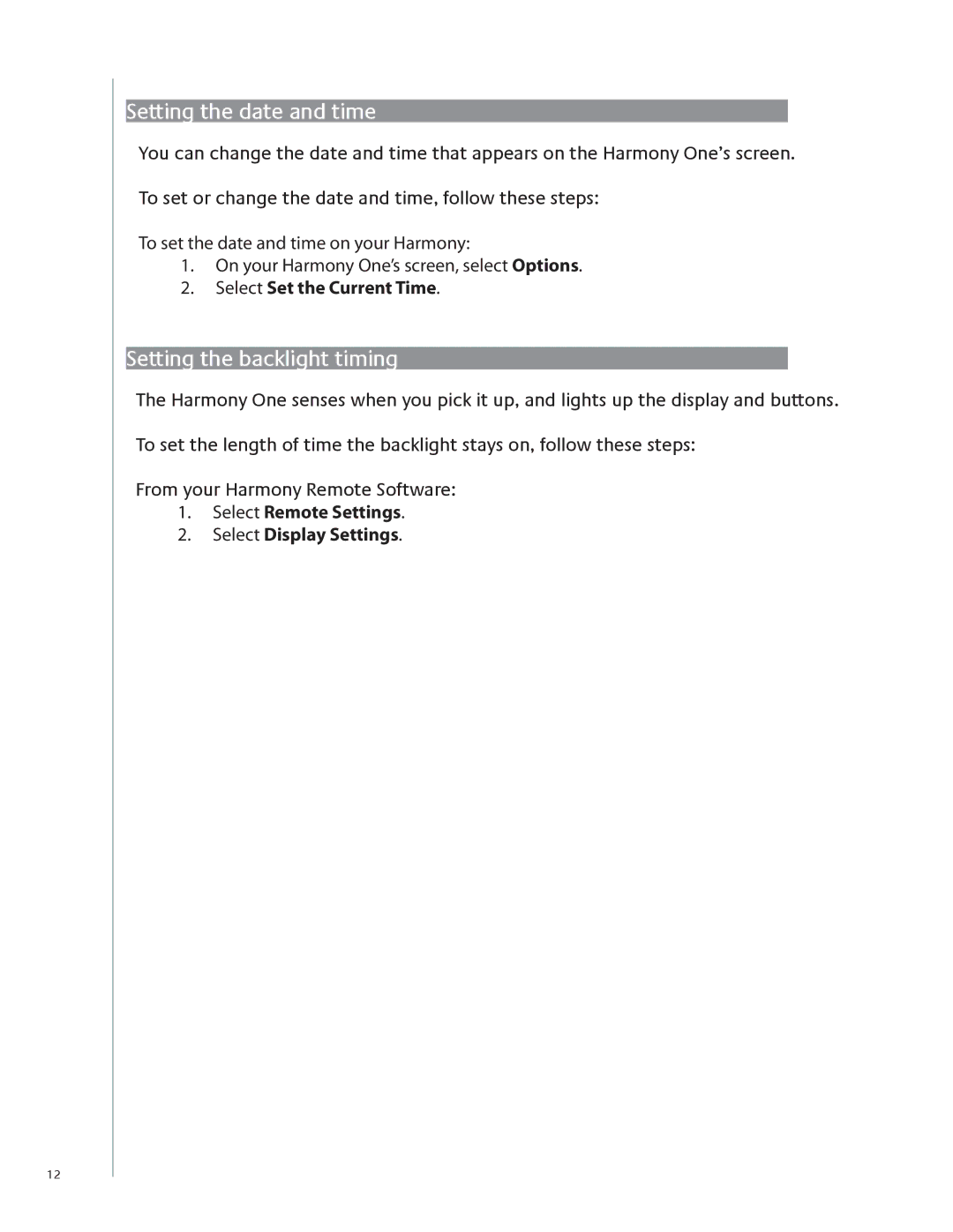 Logitech 915-000099 user manual Setting the date and time, Setting the backlight timing, Select Set the Current Time 