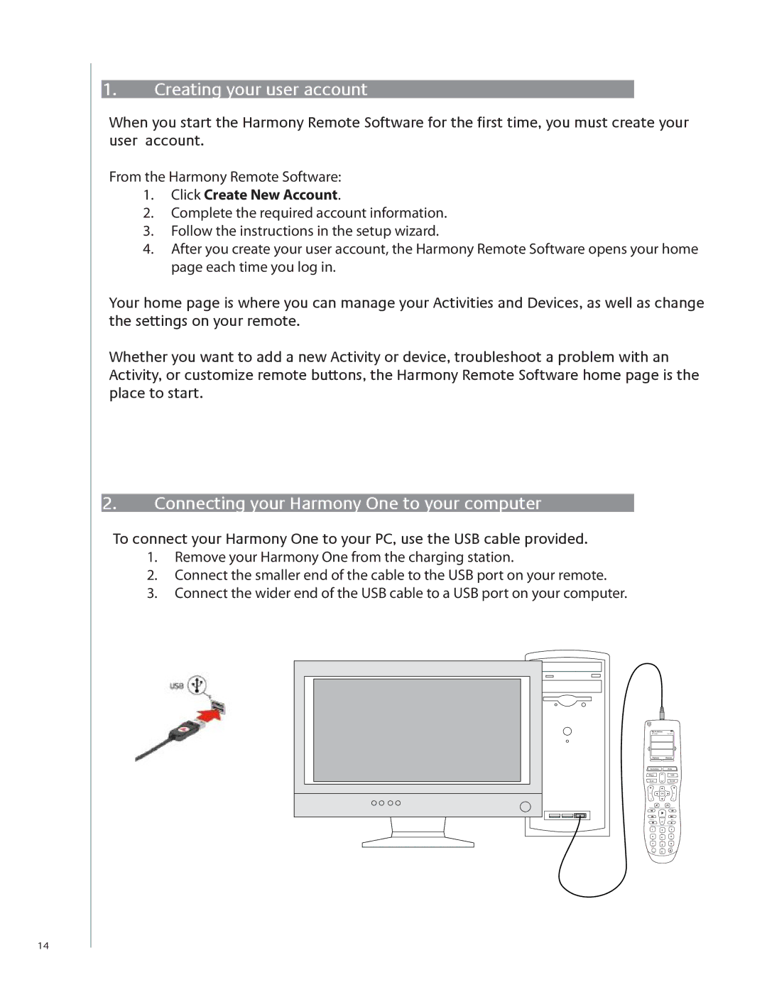 Logitech 915-000099 user manual Connecting your Harmony One to your computer, Click Create New Account 