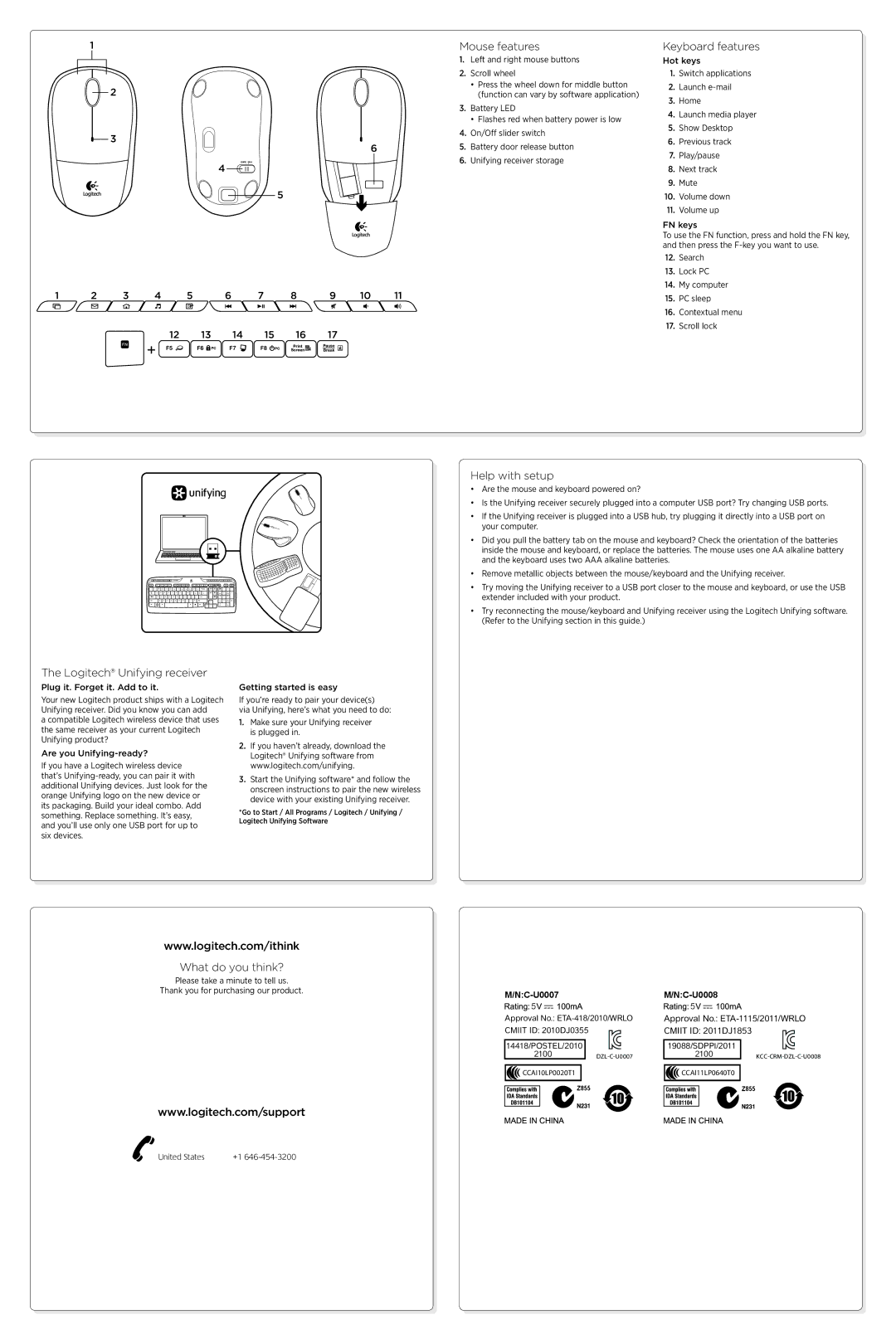 Logitech 920-002836 Mouse features, Keyboard features, Logitech Unifying receiver, Help with setup, What do you think? 