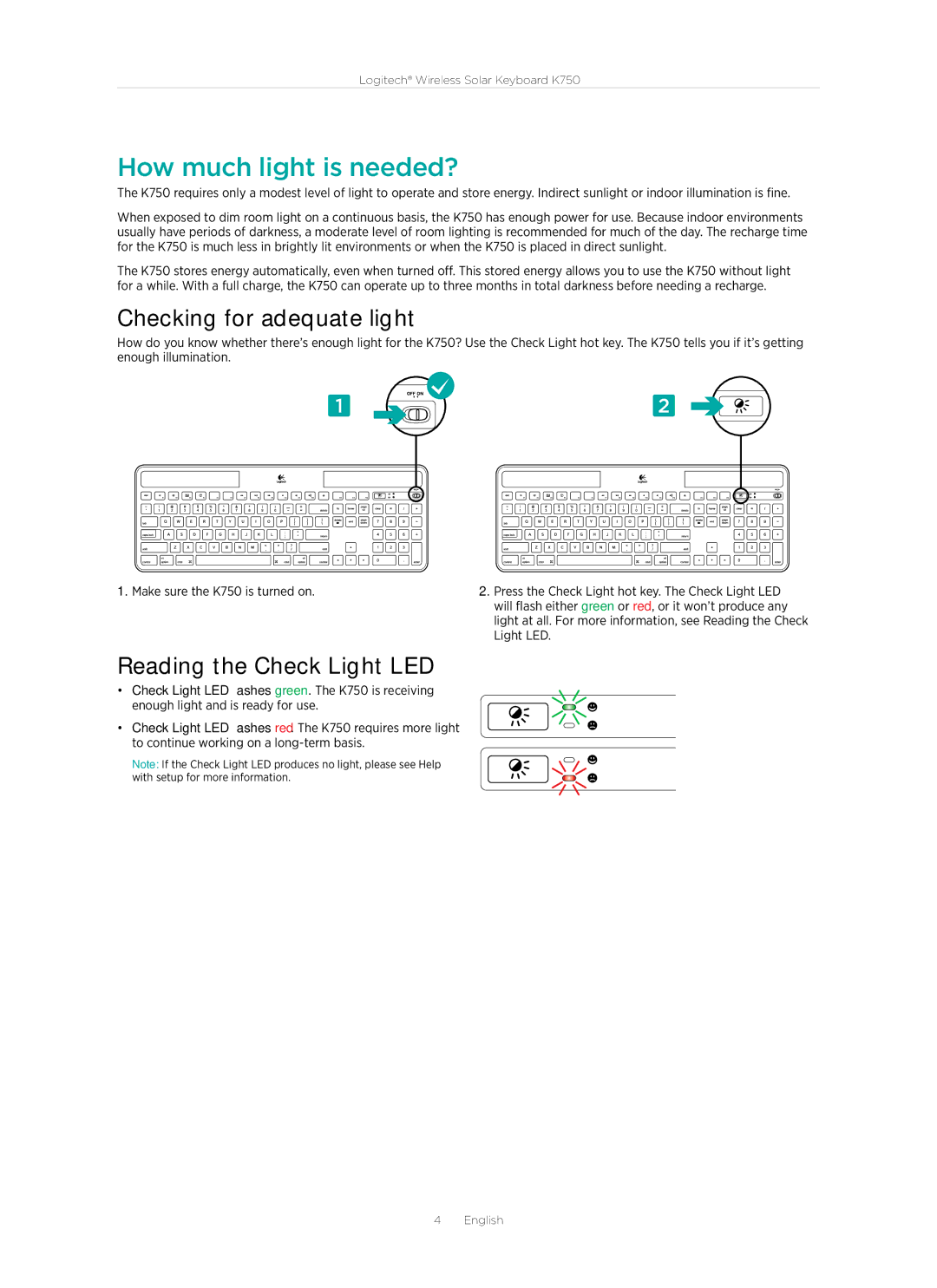 Logitech 920-002912 manual How much light is needed?, Checking for adequate light, Reading the Check Light LED 