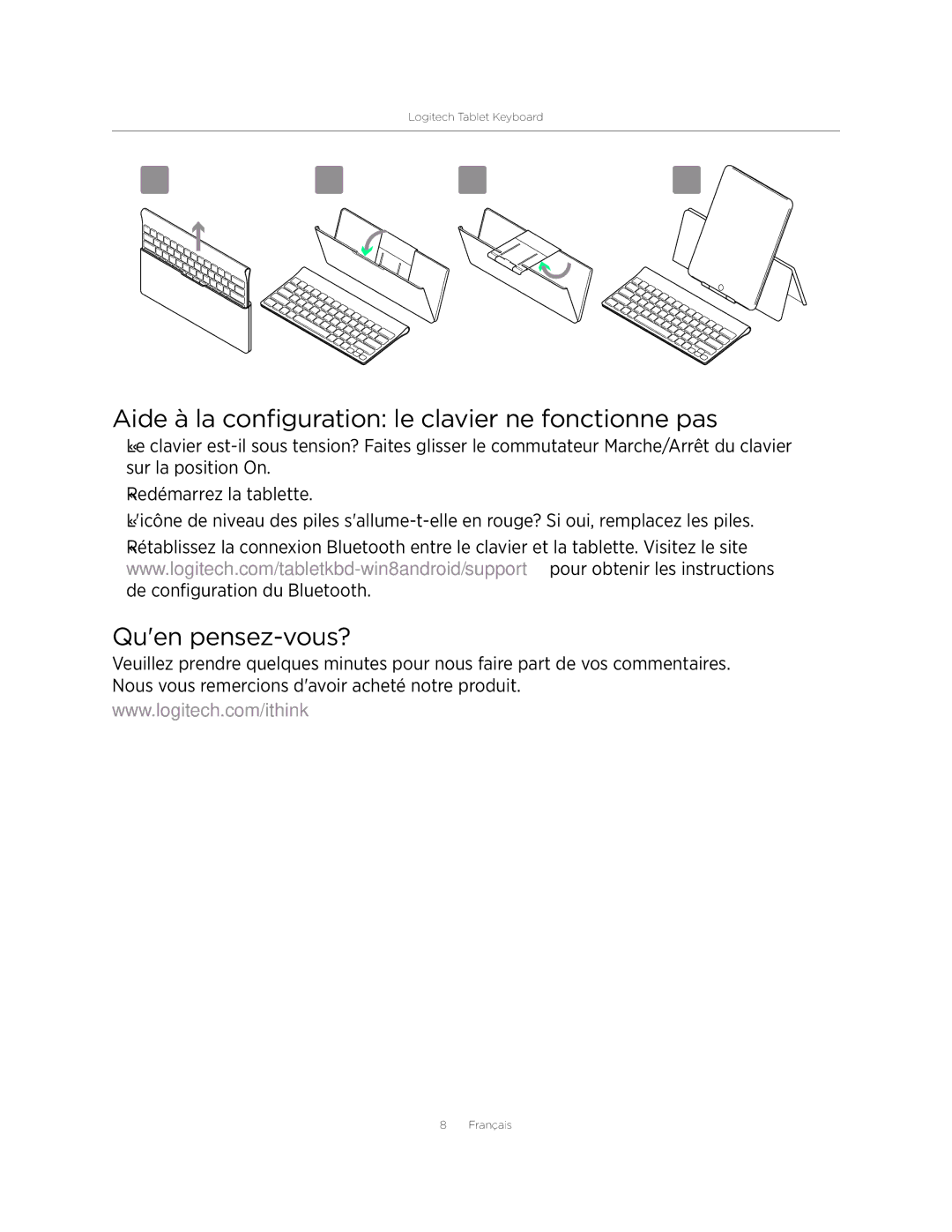 Logitech 920004569 setup guide Aide à la configuration le clavier ne fonctionne pas, Quen pensez-vous? 