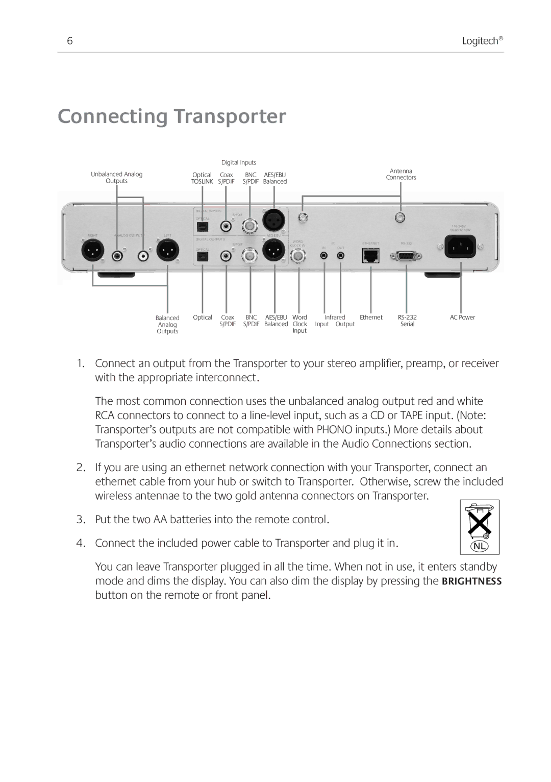 Logitech 930-000011 manual Connecting Transporter 