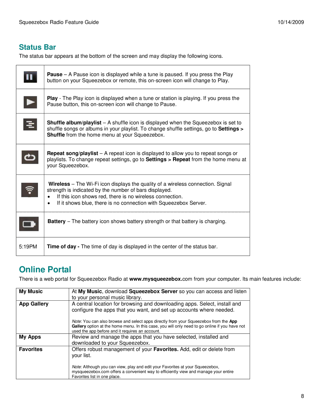 Logitech 930-000101 manual Online Portal, Status Bar 