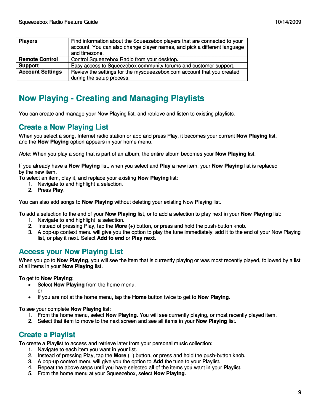 Logitech 930-000101 Now Playing - Creating and Managing Playlists, Create a Now Playing List, Access your Now Playing List 