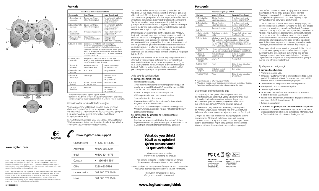 Logitech 940-000117 warranty Français, Português, What do you think? ¿Cuál es su opinión? Quen pensez-vous? 