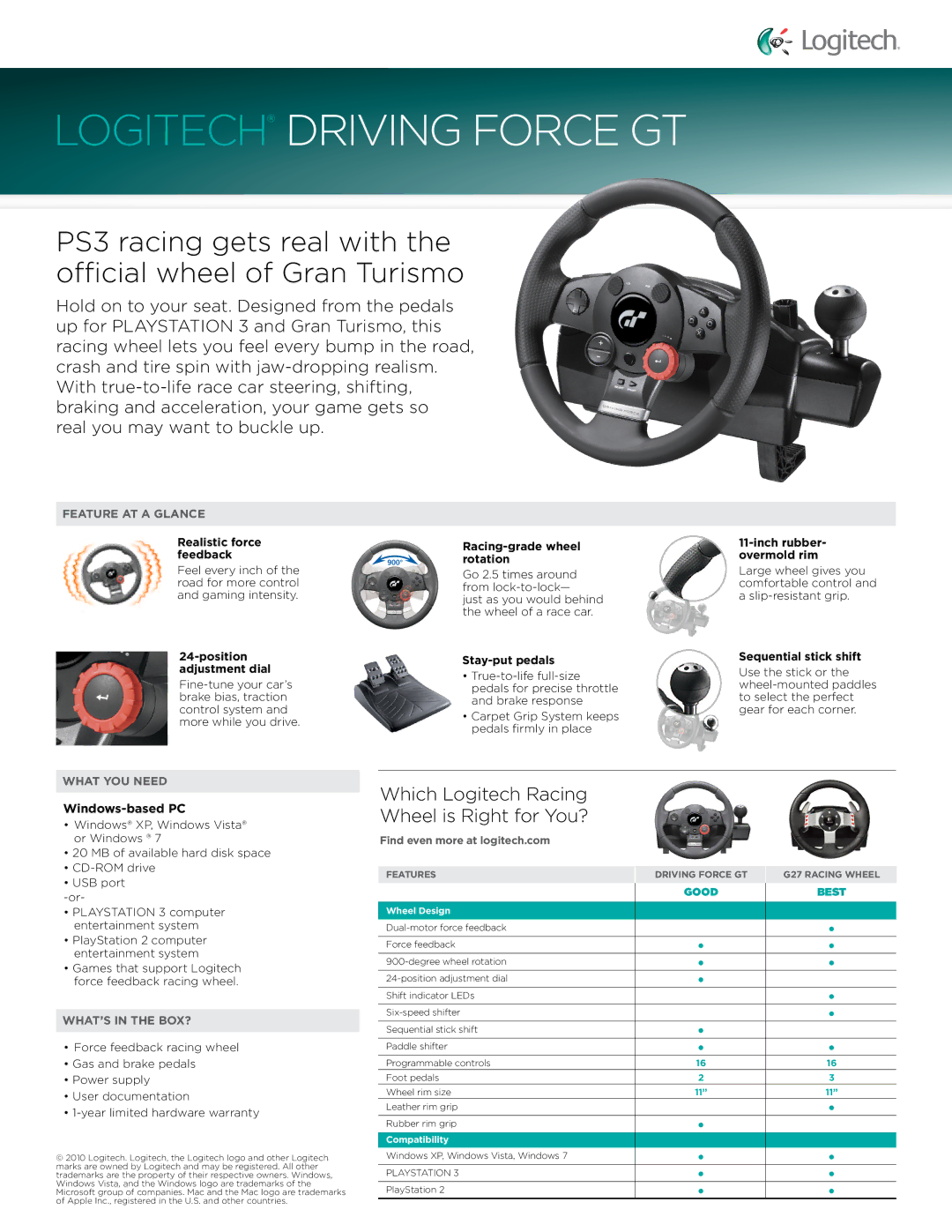Logitech 941000020 warranty Logitech Driving Force GT, Which Logitech Racing Wheel is Right for You?, Windows-based PC 
