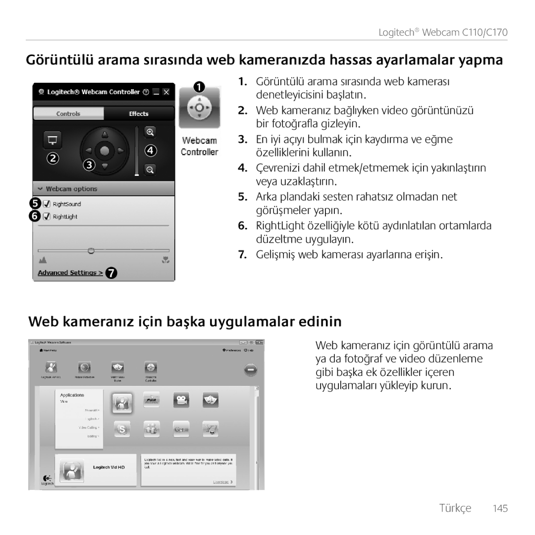 Logitech C110, 960-000880 manual Web kameranız için başka uygulamalar edinin 