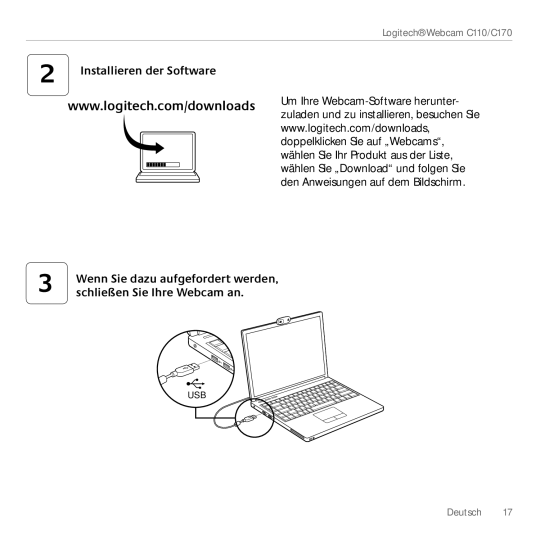 Logitech C110, 960-000880 manual Installieren der Software 