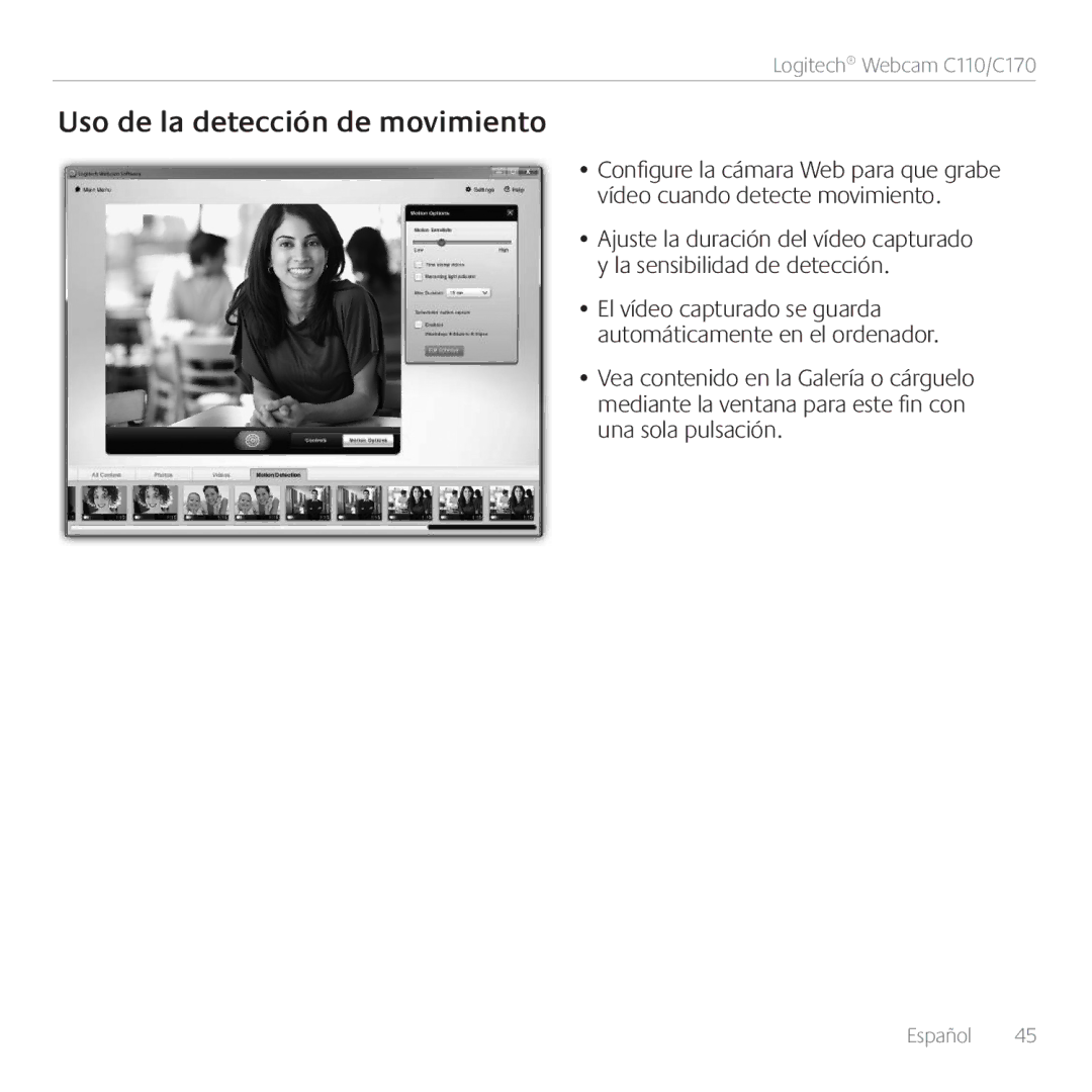 Logitech C110, 960-000880 manual Uso de la detección de movimiento 