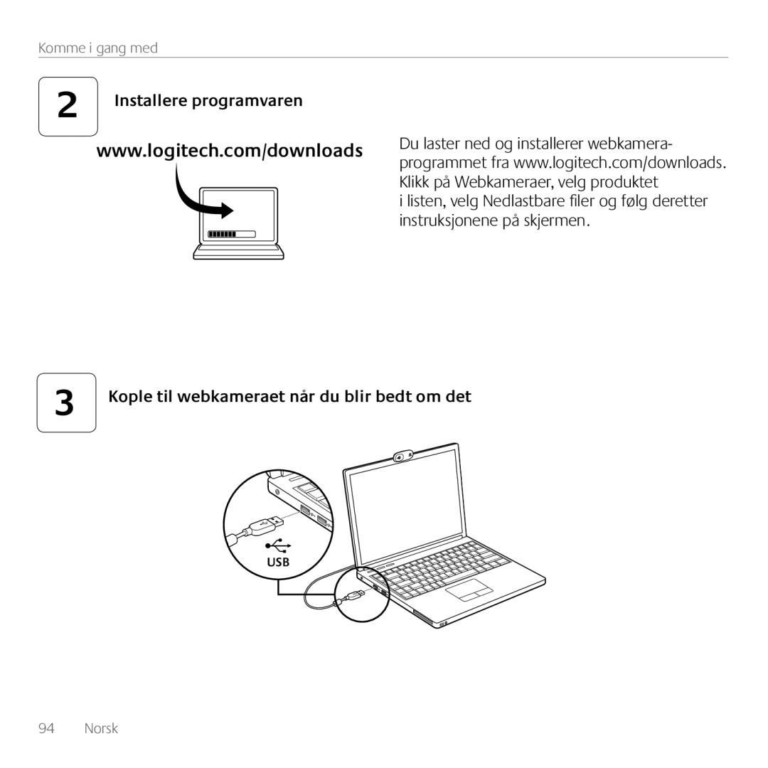 Logitech 960-000880, C110 manual Installere programvaren, Kople til webkameraet når du blir bedt om det 