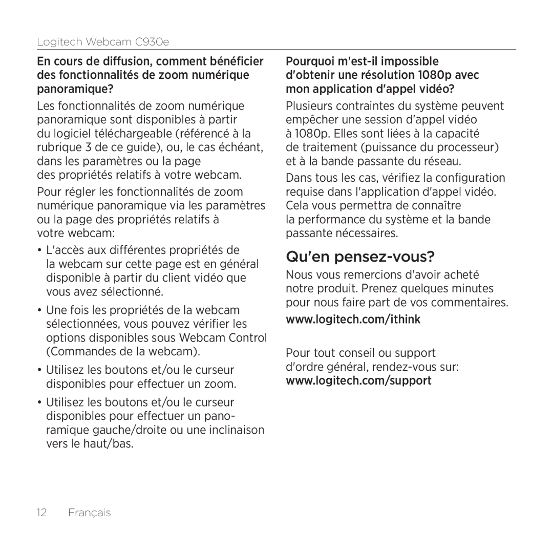 Logitech 960000971 manual Quen pensez-vous?, La performance du système et la bande passante nécessaires 