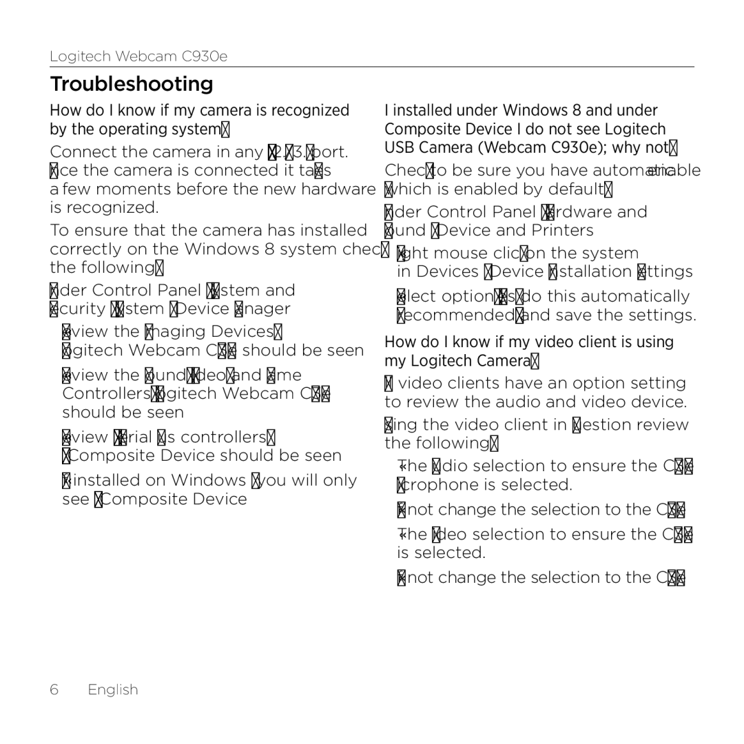 Logitech 960000971 manual Troubleshooting 