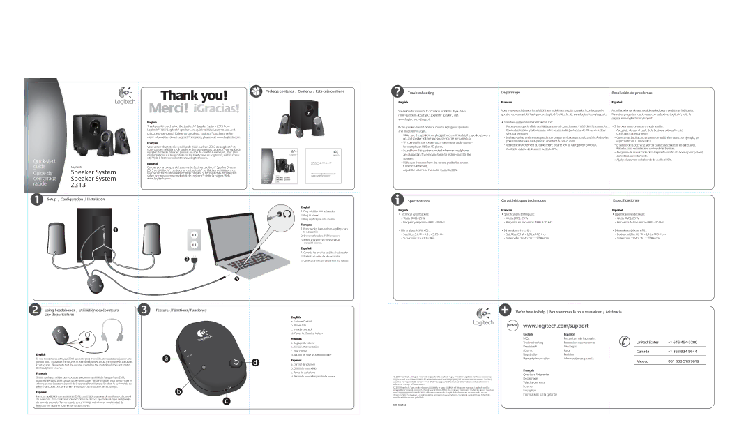 Logitech 980-000382 quick start Package contents / Contenu / Esta caja contiene, Troubleshooting, Uso de auriculares 