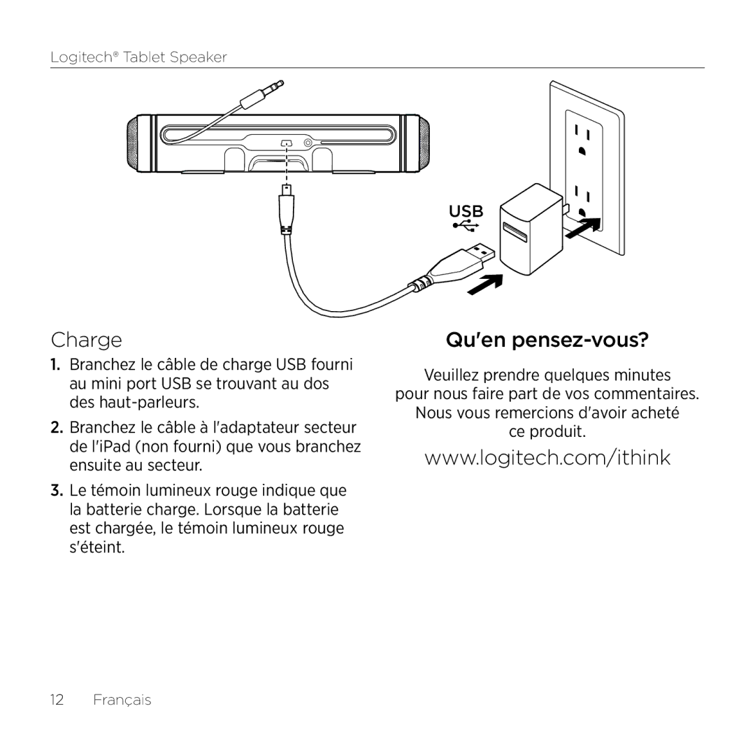 Logitech 984-000193 manual Charge, Quen pensez-vous? 