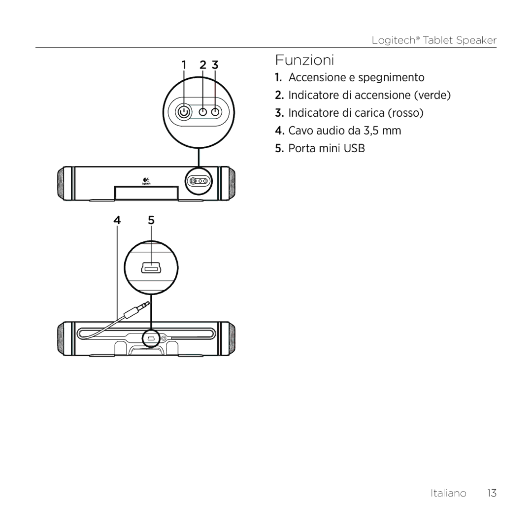 Logitech 984-000193 manual Funzioni 