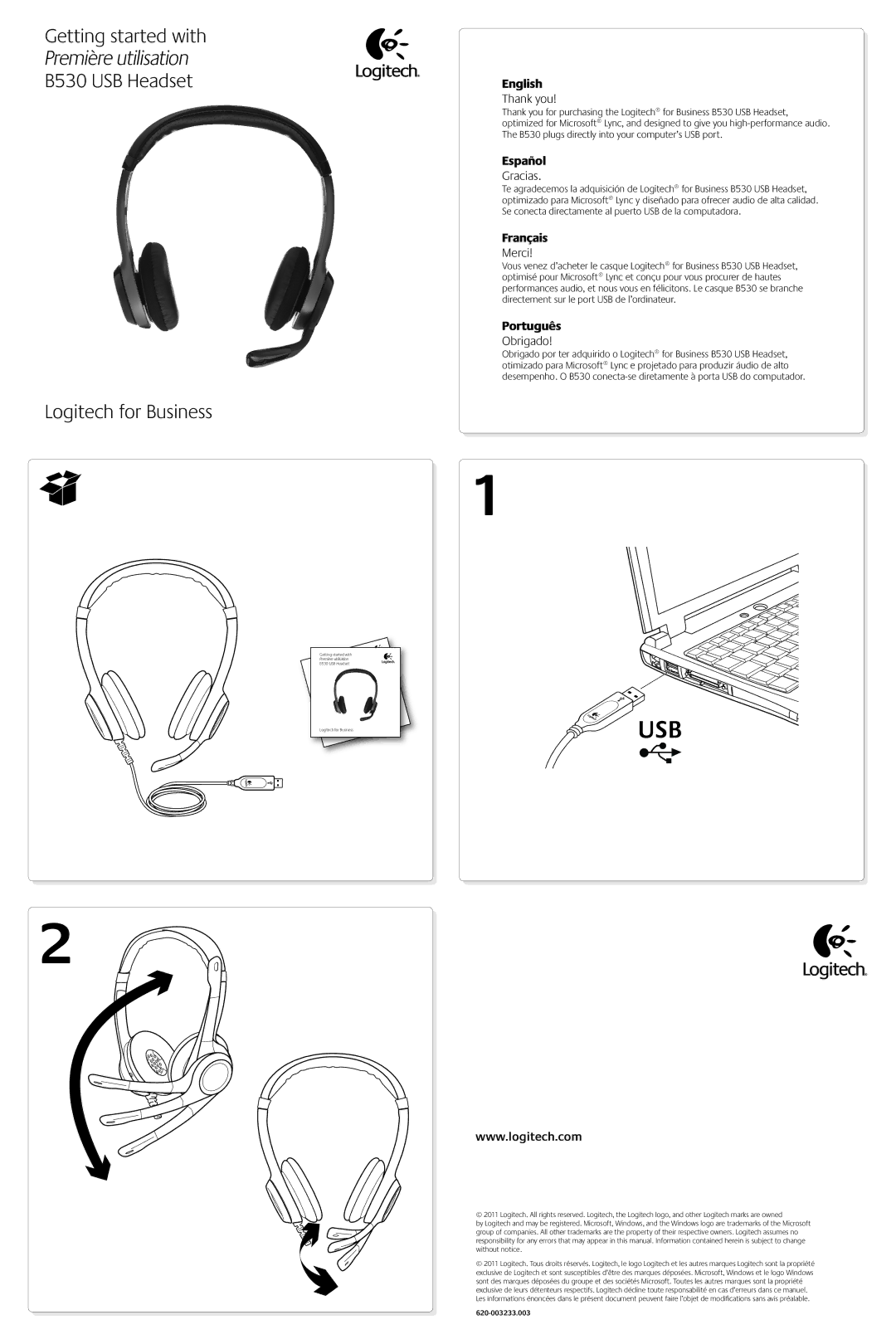 Logitech B530 manual English, Español, Français, Português 