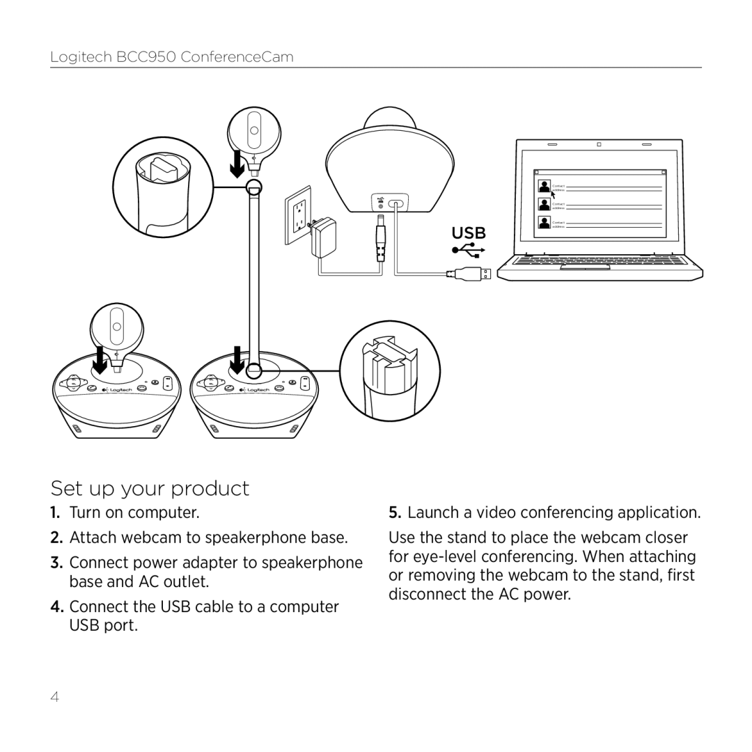 Logitech BCC950, 960-000866 manual Set up your product 