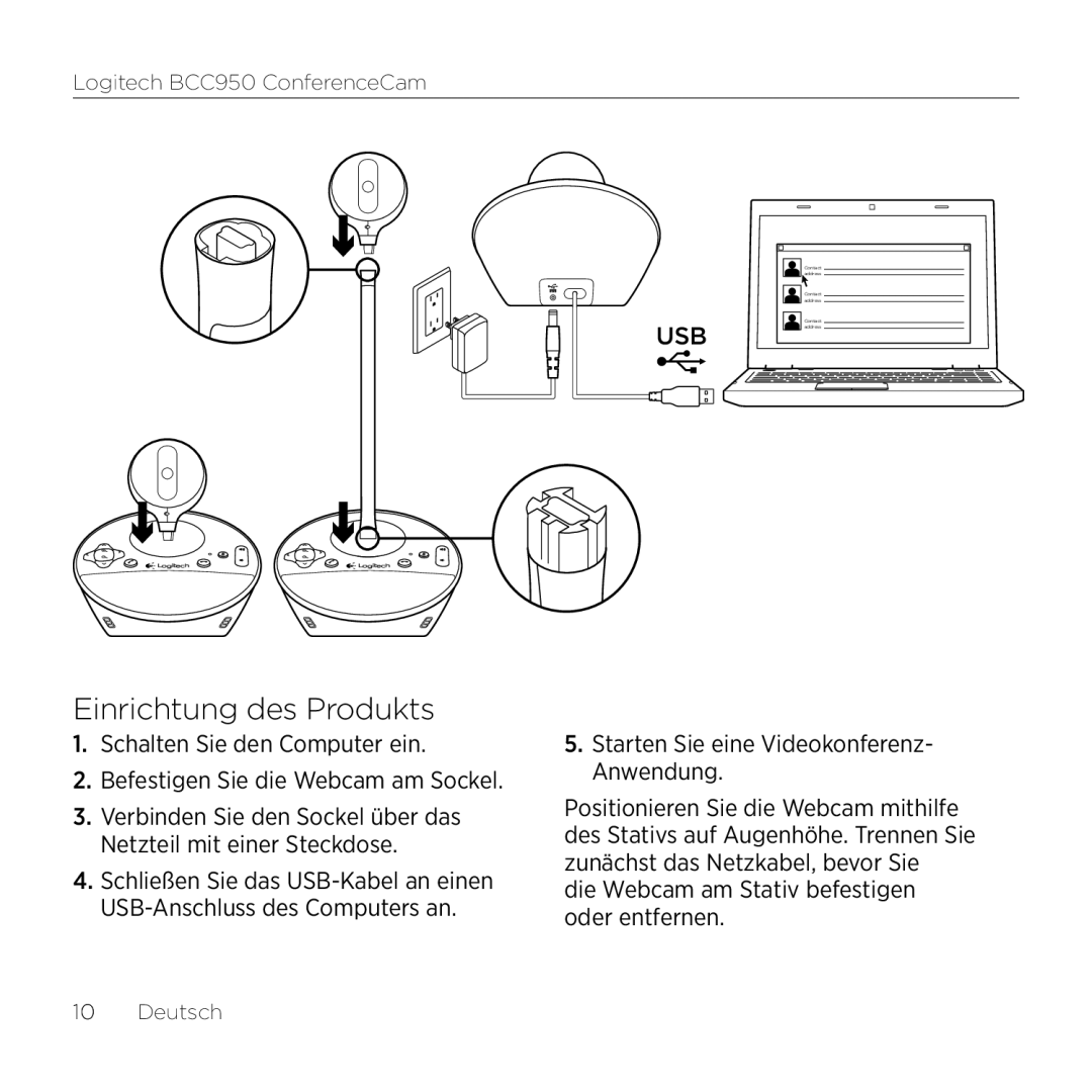 Logitech BCC950 manual Einrichtung des Produkts 