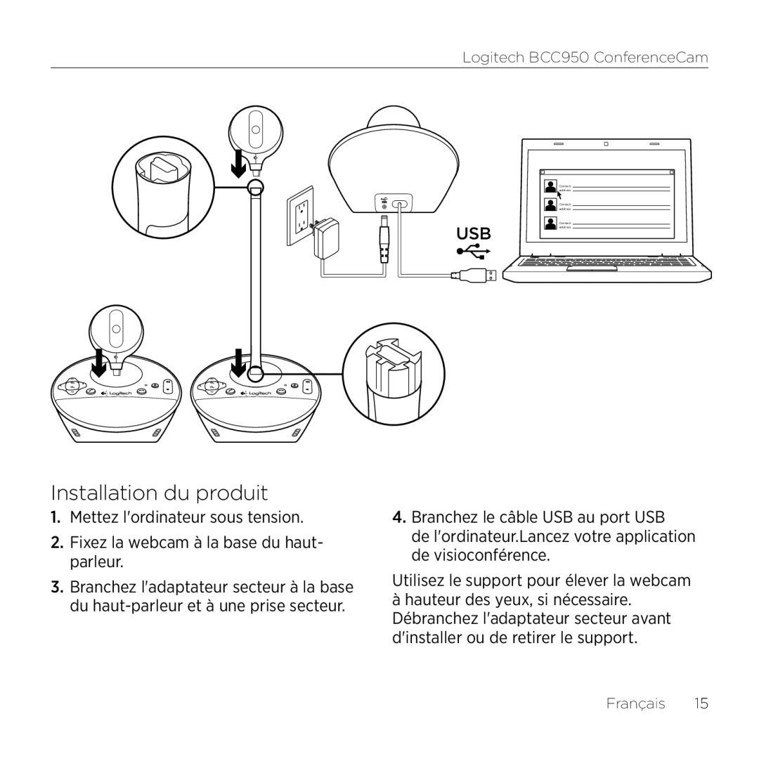 Logitech BCC950 manual Installation du produit 