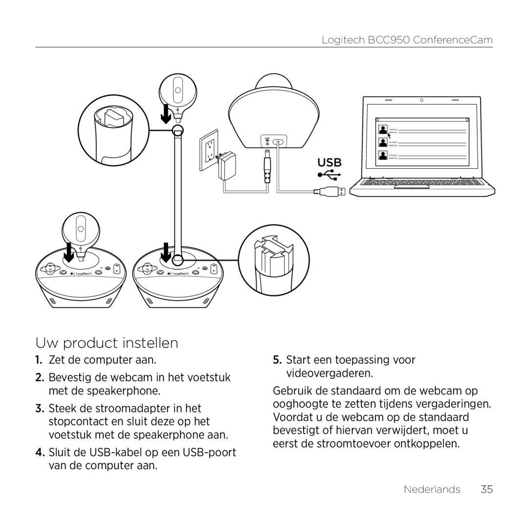 Logitech BCC950 manual Uw product instellen 