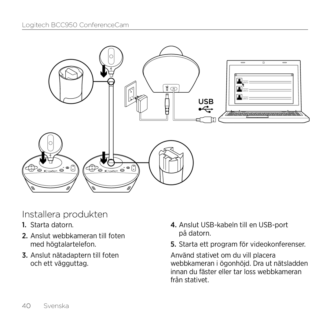 Logitech BCC950 manual Installera produkten 