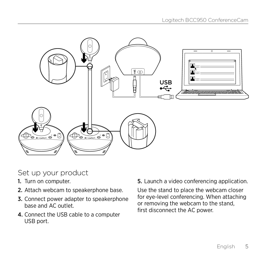 Logitech BCC950 manual Set up your product 