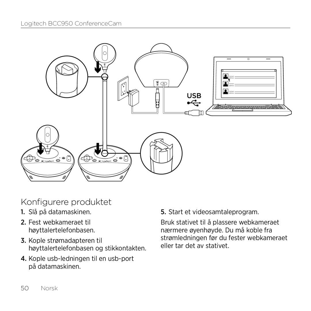 Logitech BCC950 manual Konfigurere produktet 