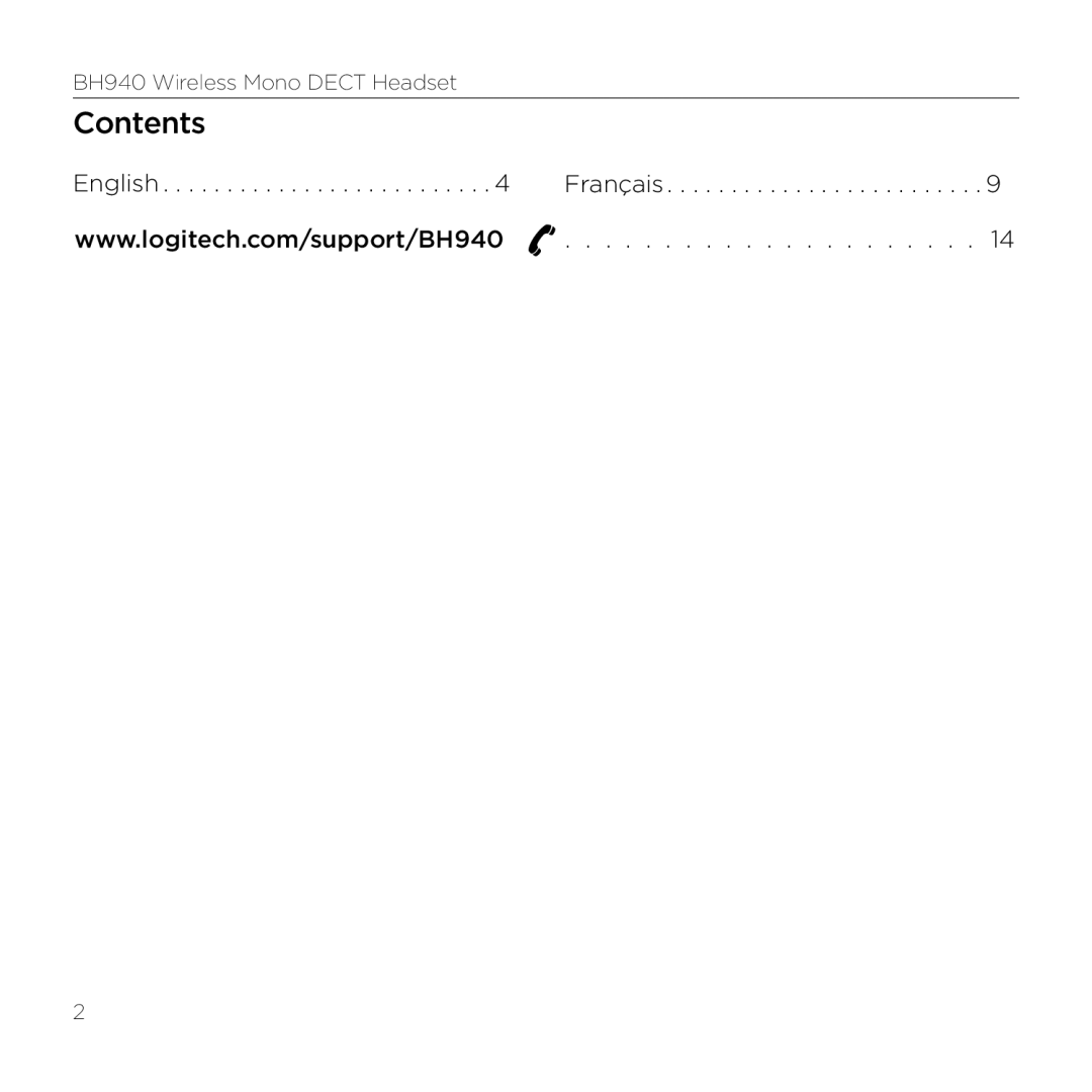 Logitech BH940 manual Contents 