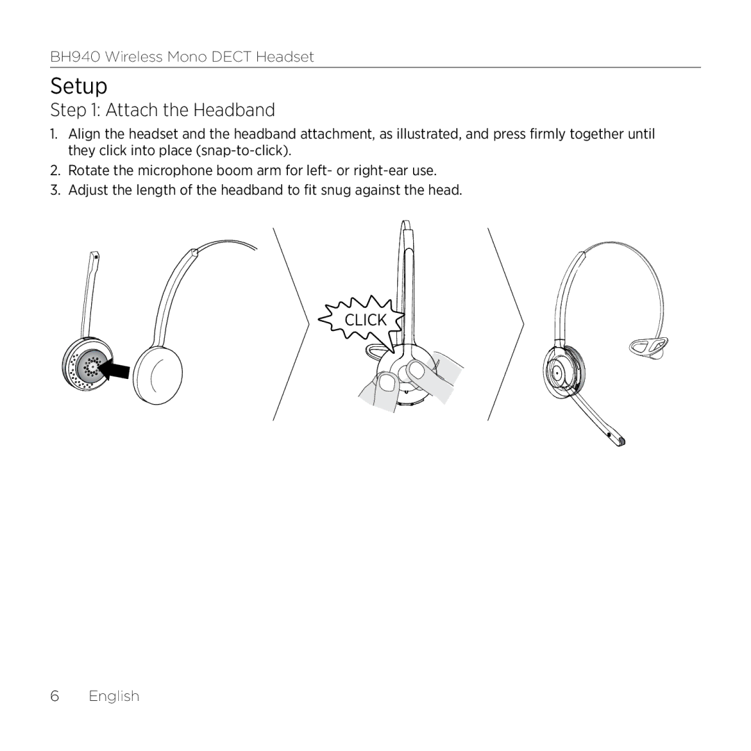 Logitech BH940 manual Setup, Attach the Headband 