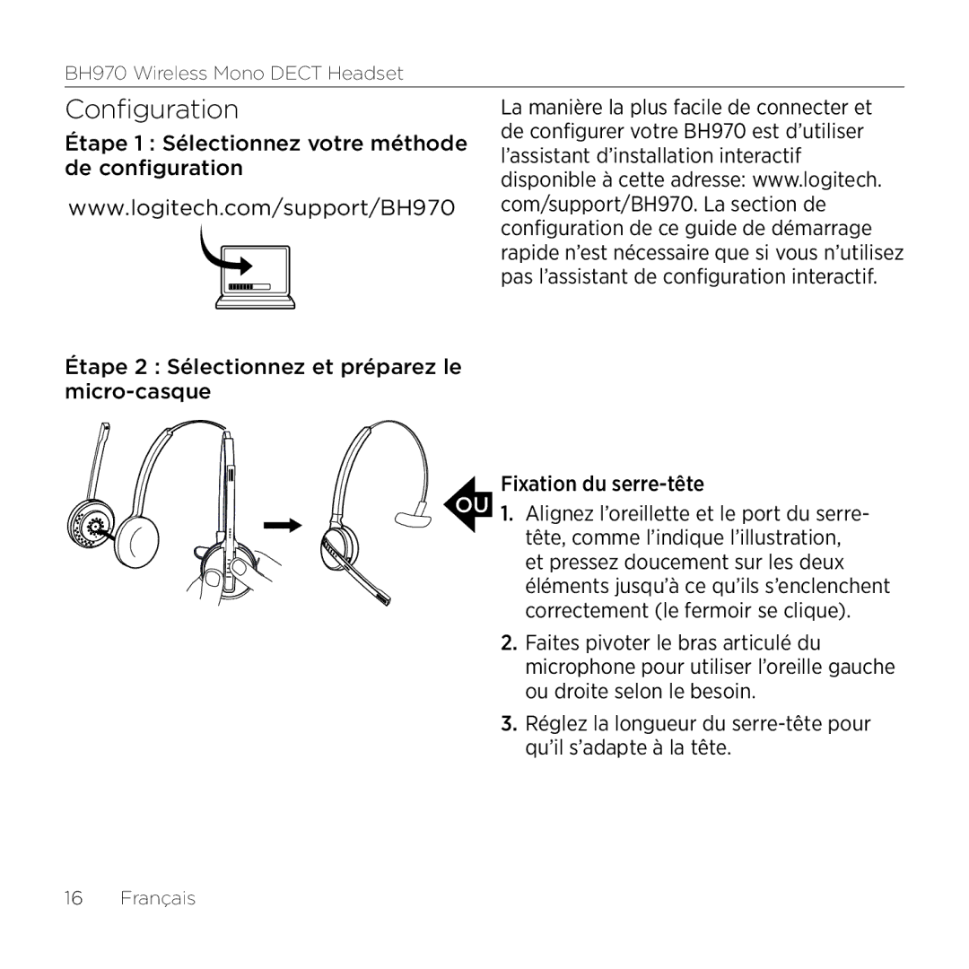 Logitech BH970 manual Configuration 