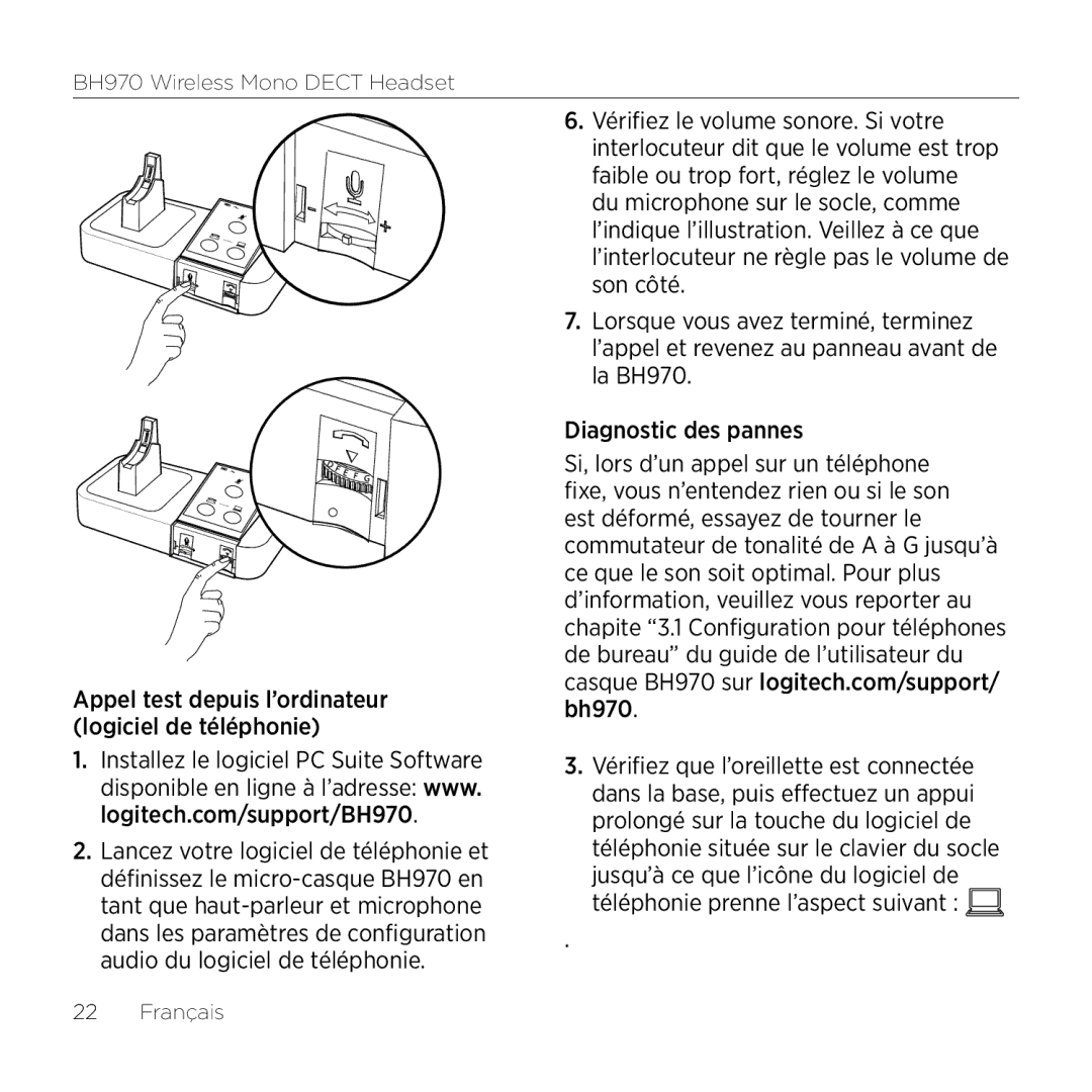 Logitech BH970 manual Appel test depuis l’ordinateur logiciel de téléphonie 